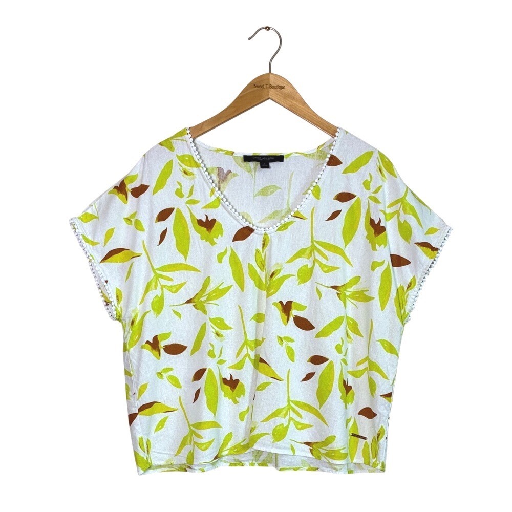MARC NEW YORK Andrew Marc Large Boxy Linen Blend Top Beachy Boho Tropical Summer